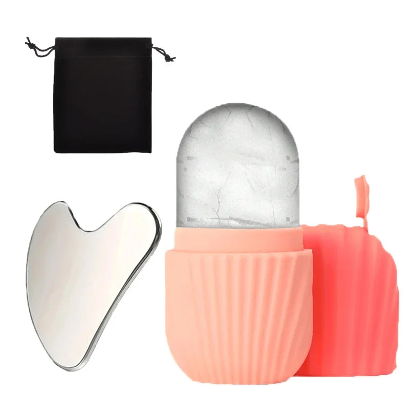 Ice Face Roller + Stainless Steel Gua Sha Board Set