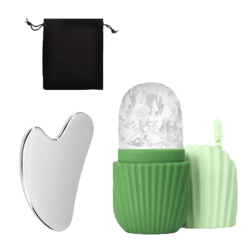 Ice Face Roller + Stainless Steel Gua Sha Board Set