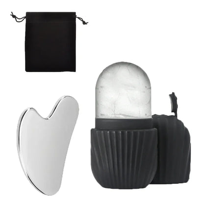 Ice Face Roller + Stainless Steel Gua Sha Board Set