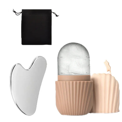Ice Face Roller + Stainless Steel Gua Sha Board Set