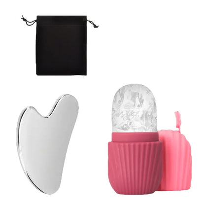 Ice Face Roller + Stainless Steel Gua Sha Board Set