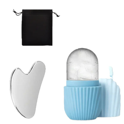 Ice Face Roller + Stainless Steel Gua Sha Board Set
